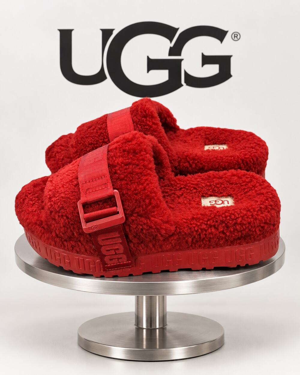 UGG Fluffita Ribbon Red Platform Slide Slippers Women’s 6 1113475